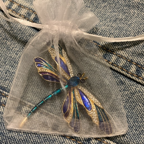 Blue Green dragonfly brooch pin New - Picture 8 of 8